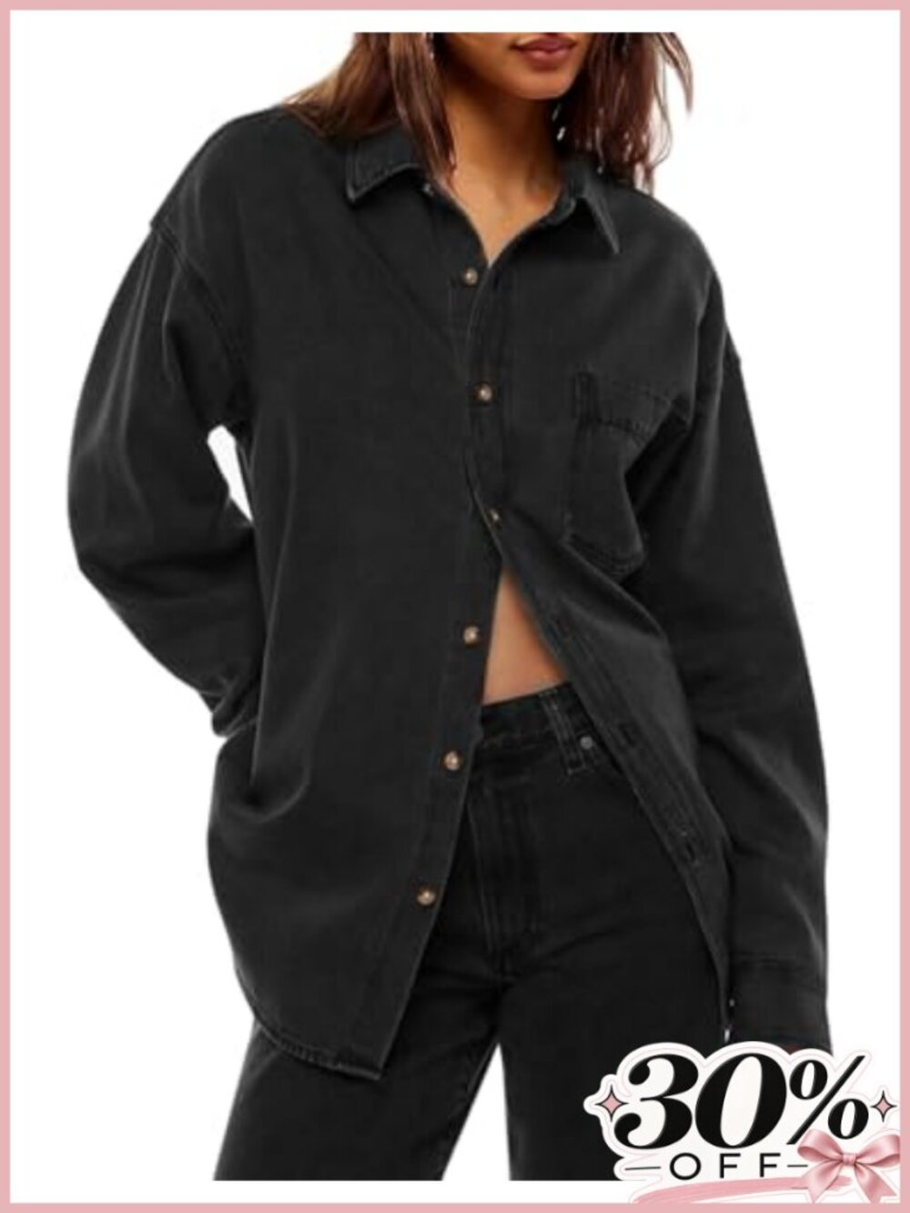 Oversized Denim Shirt Button Down Long Sleeve Boyfriend Jean Top